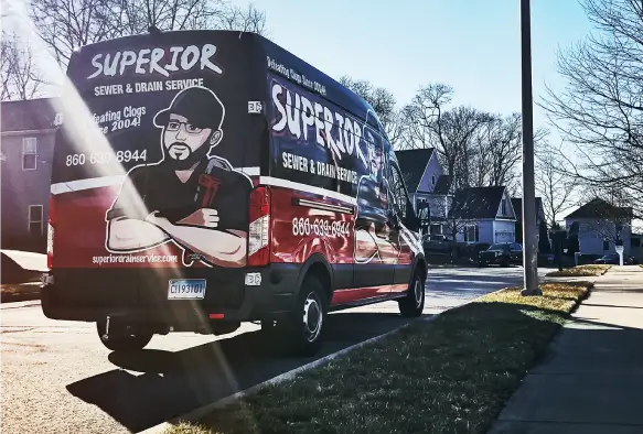 Superior Sewer & Drain Service van providing plumbing and drain services in Connecticut and Rhode Island.