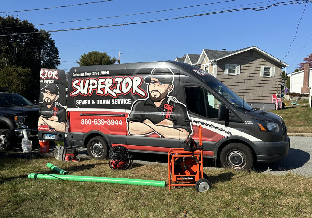 Superior Sewer & Drain Service van in Groton, CT providing plumbing and drain cleaning services.