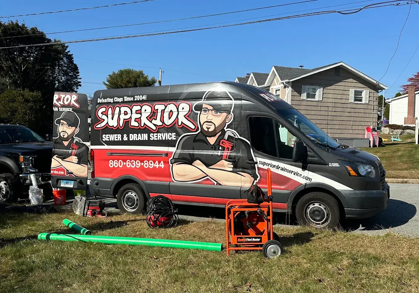 Superior Sewer & Drain Service van serving Southeastern Connecticut and Southern Rhode Island.